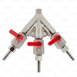 3 way Co2 Splitter with 1/4" Shutoffs Draft Beer Gas Distributor Manifold Star Beverage Supply Co.
