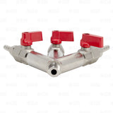 3 way Co2 Splitter with 1/4" Shutoffs Draft Beer Gas Distributor Manifold Star Beverage Supply Co.