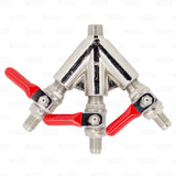 3 way Co2 Regulator Manifold Distributor Splitter - 1/4" MFL Threaded Shutoffs Star Beverage Supply Co.