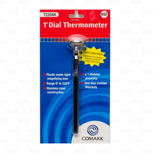 Comark NSF Approved 1" Pocket Thermometer 220° degree Stainless Steel + Sleeve freeshipping - Star Beverage Supply Co.