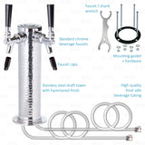 2 Tap Stainless Steel Draft Beer Bar Beverage Column Tower with Hammered Finish Krome Dispense