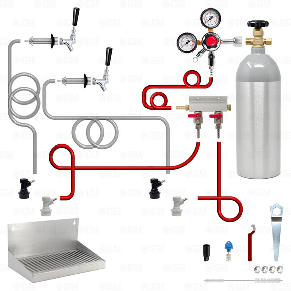2 Tap Ball Lock Kegerator Conversion Kit for Home Brewing Corny Kegs + 5lb CO2 Tank Star Beverage Supply Co.