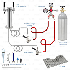 2 Tap Double Faucet Tower Draft Beer Kegerator Keezer Conversion Kit + CO2 Tank Star Beverage Supply Co.