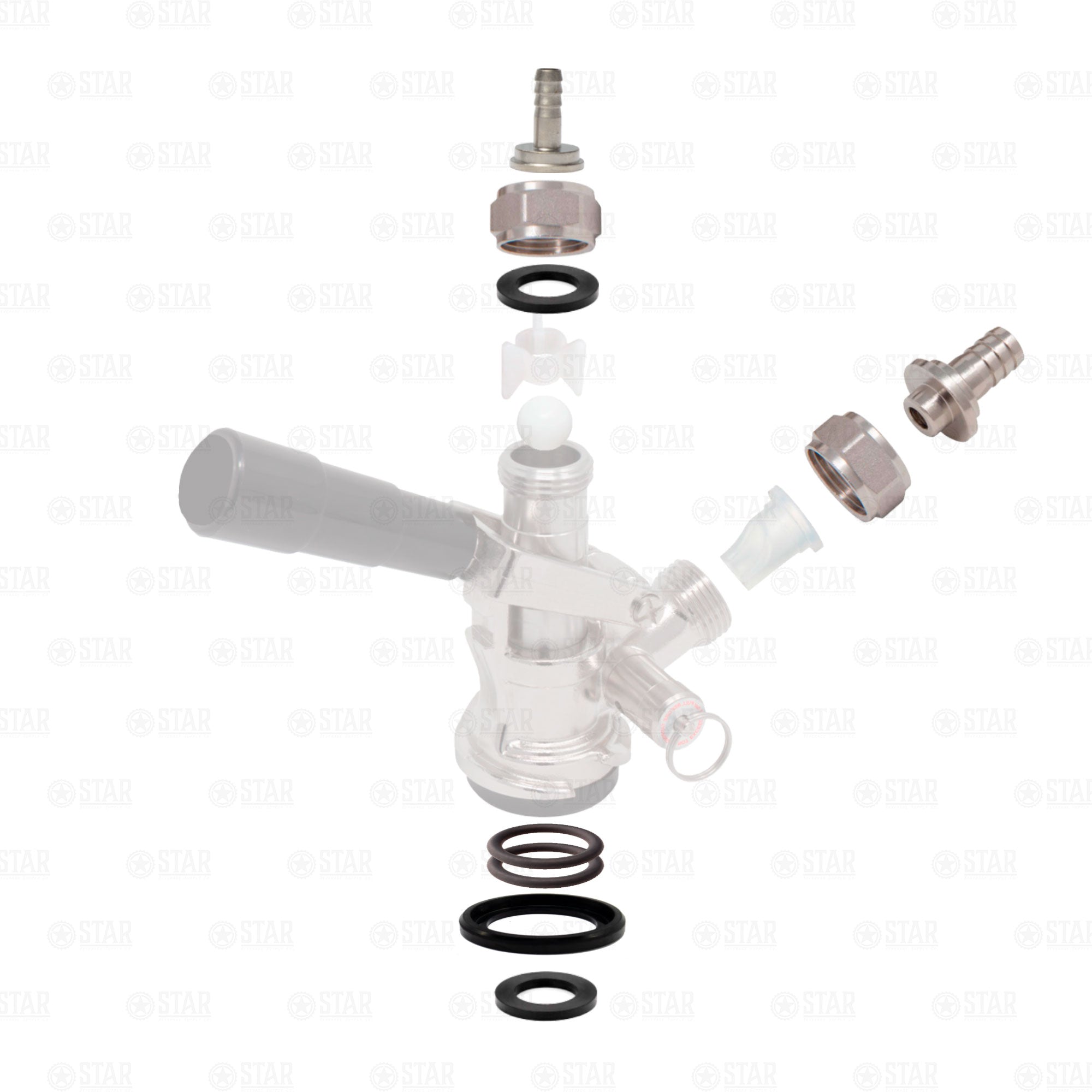 Sankey D Keg Coupler Rebuild Kit - Hose Barbs Seals Washers