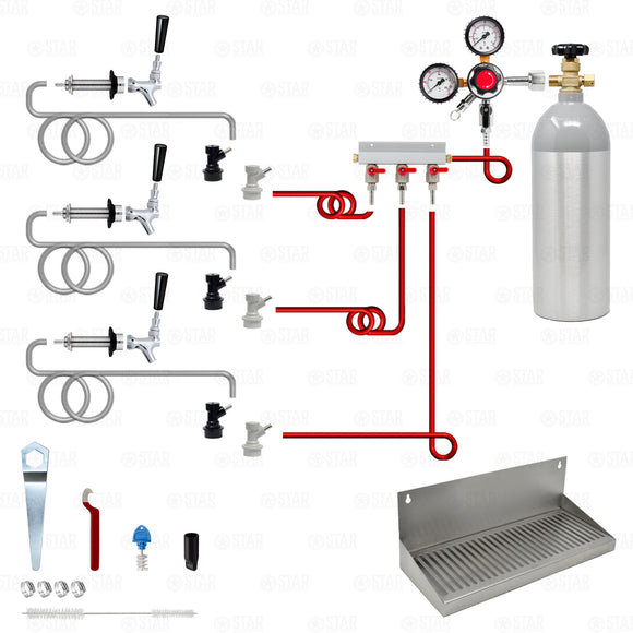 3 Tap Home Brew Ball Lock Kegerator Conversion Kit with Manifold + 5LB Co2 Tank Star Beverage Supply Co.